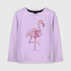 Детский лонгслив хлопок с принтом Узорчатый фламинго в Петрозаводске, 100% хлопок | круглый вырез горловины, полуприлегающий силуэт, длина до линии бедер | bird | flamingo | spiral | птица | спираль | узор | фламинго