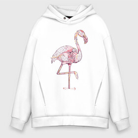 Мужское худи Oversize хлопок с принтом Узорчатый фламинго в Петрозаводске, френч-терри — 70% хлопок, 30% полиэстер. Мягкий теплый начес внутри —100% хлопок | боковые карманы, эластичные манжеты и нижняя кромка, капюшон на магнитной кнопке | bird | flamingo | spiral | птица | спираль | узор | фламинго
