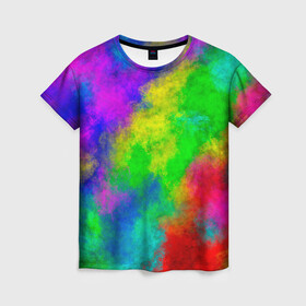Женская футболка 3D с принтом Multicolored в Петрозаводске, 100% полиэфир ( синтетическое хлопкоподобное полотно) | прямой крой, круглый вырез горловины, длина до линии бедер | abstract | colorful | holi | neon | pattern | rainbow | texture | абстракция | граффити | дым | искусство | кислота | кислотный | краска | красочный | микс | неоновый | облака | радуга | радужный | текстура | туман | узор | холи