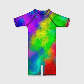 Детский купальный костюм 3D с принтом Multicolored в Петрозаводске, Полиэстер 85%, Спандекс 15% | застежка на молнии на спине | abstract | colorful | holi | neon | pattern | rainbow | texture | абстракция | граффити | дым | искусство | кислота | кислотный | краска | красочный | микс | неоновый | облака | радуга | радужный | текстура | туман | узор | холи