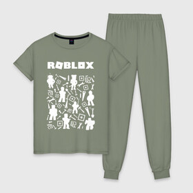 Женская пижама хлопок с принтом ROBLOX в Петрозаводске, 100% хлопок | брюки и футболка прямого кроя, без карманов, на брюках мягкая резинка на поясе и по низу штанин | piggy | roblox | roblox games | roblox piggy | игра роблокс | пигги. | роблокс | роблокс пигги | робукс