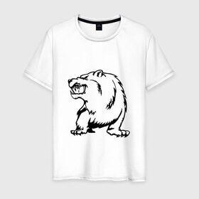Мужская футболка хлопок с принтом Гризли в Петрозаводске, 100% хлопок | прямой крой, круглый вырез горловины, длина до линии бедер, слегка спущенное плечо. | beer | арт медведь | гризли | медведь | мишка