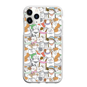Чехол для iPhone 11 Pro Max матовый с принтом Большая семья котиков в Петрозаводске, Силикон |  | bow | cat | scarf | spots | бант | косынка | кот | полоски | пятна | улыбки | шапка | шарф