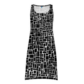 Платье-майка 3D с принтом Геометрия ЧБ.Black & white в Петрозаводске, 100% полиэстер | полуприлегающий силуэт, широкие бретели, круглый вырез горловины, удлиненный подол сзади. | black  white | геометрия | прямоугольники | текстуры | чб