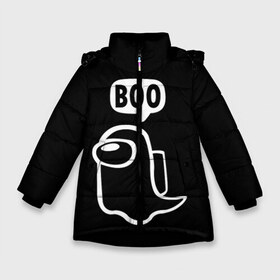 Зимняя куртка для девочек 3D с принтом BOO (Among Us) в Петрозаводске, ткань верха — 100% полиэстер; подклад — 100% полиэстер, утеплитель — 100% полиэстер. | длина ниже бедра, удлиненная спинка, воротник стойка и отстегивающийся капюшон. Есть боковые карманы с листочкой на кнопках, утяжки по низу изделия и внутренний карман на молнии. 

Предусмотрены светоотражающий принт на спинке, радужный светоотражающий элемент на пуллере молнии и на резинке для утяжки. | among | among us | boo | crewmate | game | ghost | impistor | space | us | vote | бу | буу | выживший | игра | космос | невиновный | предатель | приведение | призрак | самозванец