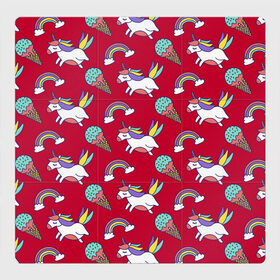 Магнитный плакат 3Х3 с принтом Pattern в Петрозаводске, Полимерный материал с магнитным слоем | 9 деталей размером 9*9 см | cloud | hoofs | icecream | mane | pattern | rainbow | tail | unicorn | грива | единорог | копыта | мороженое | облако | радуга | узор | хвост