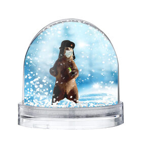 Снежный шар с принтом Зимний мишка в реалиях 2020 г. в Петрозаводске, Пластик | Изображение внутри шара печатается на глянцевой фотобумаге с двух сторон | зима | маска | медведь | новый год