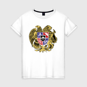 Женская футболка хлопок с принтом Армения в Петрозаводске, 100% хлопок | прямой крой, круглый вырез горловины, длина до линии бедер, слегка спущенное плечо | armenia | арарат | армения | герб | горы | лев | страна | флаг | шашлык