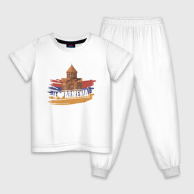 Детская пижама хлопок с принтом Армения в Петрозаводске, 100% хлопок |  брюки и футболка прямого кроя, без карманов, на брюках мягкая резинка на поясе и по низу штанин
 | armenia | арарат | армения | герб | горы | лев | страна | флаг | шашлык