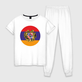 Женская пижама хлопок с принтом Армения в Петрозаводске, 100% хлопок | брюки и футболка прямого кроя, без карманов, на брюках мягкая резинка на поясе и по низу штанин | armenia | арарат | армения | герб | горы | лев | страна | флаг | шашлык