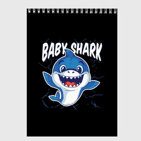 Скетчбук с принтом Baby Shark в Петрозаводске, 100% бумага
 | 48 листов, плотность листов — 100 г/м2, плотность картонной обложки — 250 г/м2. Листы скреплены сверху удобной пружинной спиралью | Тематика изображения на принте: 