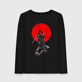 Женский лонгслив хлопок с принтом Samurai в Петрозаводске, 100% хлопок |  | art | katana | man | ninja | red moon | samurai | арт | катана | красная луна | ниндзя | самурай | человек