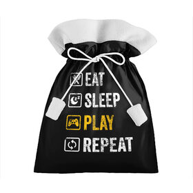 Подарочный 3D мешок с принтом Eat. Sleep. Play. Repeat в Петрозаводске, 100% полиэстер | Размер: 29*39 см | art | food | gamepad | games | inscription | joystick | schedule | sleep | text | арт | джойстик | еда | игры | надпись | расписание | сон | текст