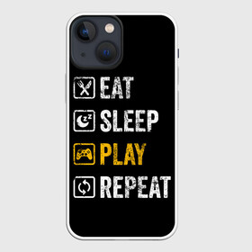 Чехол для iPhone 13 mini с принтом Eat. Sleep. Play. Repeat в Петрозаводске,  |  | art | food | gamepad | games | inscription | joystick | schedule | sleep | text | арт | джойстик | еда | игры | надпись | расписание | сон | текст