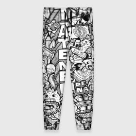 Женские брюки 3D с принтом Doodle граффити в Петрозаводске, полиэстер 100% | прямой крой, два кармана без застежек по бокам, с мягкой трикотажной резинкой на поясе и по низу штанин. В поясе для дополнительного комфорта — широкие завязки | doodle | graffiti | граффити | дудл | чб