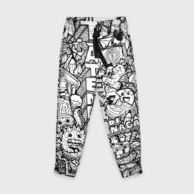Детские брюки 3D с принтом Doodle граффити в Петрозаводске, 100% полиэстер | манжеты по низу, эластичный пояс регулируется шнурком, по бокам два кармана без застежек, внутренняя часть кармана из мелкой сетки | doodle | graffiti | граффити | дудл | чб