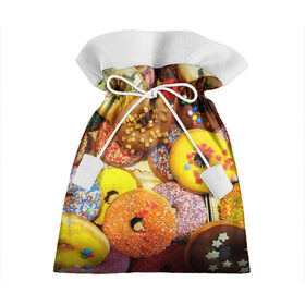 Подарочный 3D мешок с принтом Сладкие пончики в Петрозаводске, 100% полиэстер | Размер: 29*39 см | Тематика изображения на принте: еда | пончики | сладости | цветной | яркий