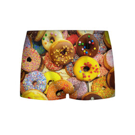 Мужские трусы 3D с принтом Сладкие пончики в Петрозаводске, 50% хлопок, 50% полиэстер | классическая посадка, на поясе мягкая тканевая резинка | еда | пончики | сладости | цветной | яркий