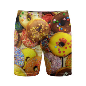 Мужские шорты спортивные с принтом Сладкие пончики в Петрозаводске,  |  | еда | пончики | сладости | цветной | яркий