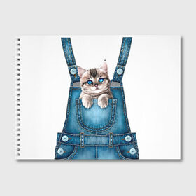 Альбом для рисования с принтом КОТЕНОК В КАРМАНЕ в Петрозаводске, 100% бумага
 | матовая бумага, плотность 200 мг. | Тематика изображения на принте: cat | барсик | девочкам | джинсы | карман | киса | комбинезон | костюм | кот | котенок | котик | кошка | красиво | мило | мяу | одежда
