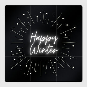 Магнитный плакат 3Х3 с принтом Happy Winter в Петрозаводске, Полимерный материал с магнитным слоем | 9 деталей размером 9*9 см | happy | winte | звезды | зима | небо | снег | черно белый | черный