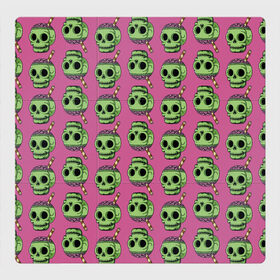 Магнитный плакат 3Х3 с принтом Pattern в Петрозаводске, Полимерный материал с магнитным слоем | 9 деталей размером 9*9 см | brain | jaw | orbits | pattern | skull | straw | глазницы | мозг | пасть | трубочка | узор | череп