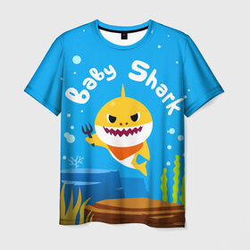 Мужская футболка 3D с принтом Baby Shark в Петрозаводске, 100% полиэфир | прямой крой, круглый вырез горловины, длина до линии бедер | babyshark | babysharkchallenge | babysharkdance | акулёнок | детскаяпесенка | семьяакул