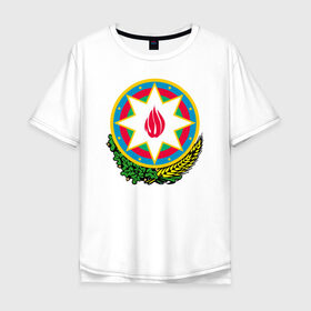 Мужская футболка хлопок Oversize с принтом Азербайджан в Петрозаводске, 100% хлопок | свободный крой, круглый ворот, “спинка” длиннее передней части | Тематика изображения на принте: azerbaijan | baku | азербайджан | баку | герб | флаг