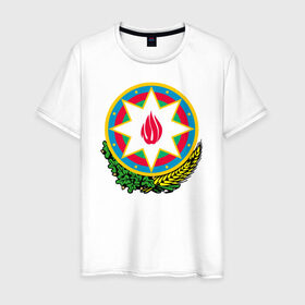Мужская футболка хлопок с принтом Азербайджан в Петрозаводске, 100% хлопок | прямой крой, круглый вырез горловины, длина до линии бедер, слегка спущенное плечо. | azerbaijan | baku | азербайджан | баку | герб | флаг
