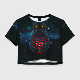 Женская футболка Crop-top 3D с принтом Пантера в Петрозаводске, 100% полиэстер | круглая горловина, длина футболки до линии талии, рукава с отворотами | cosmos | вселенная | галактика | животное | зверь | клыки | когти | космонавт | космос | пантера | планета | сердце | след | хищник | черная пантера