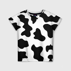 Детская футболка 3D с принтом Му-му в Петрозаводске, 100% гипоаллергенный полиэфир | прямой крой, круглый вырез горловины, длина до линии бедер, чуть спущенное плечо, ткань немного тянется | абстракция | бык | кожа коровы | корова | му му | пятна | черно белое | черно белые пятна
