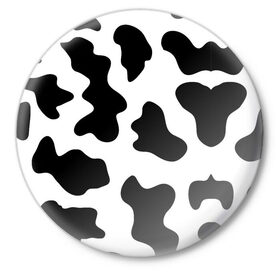 Значок с принтом Му-му в Петрозаводске,  металл | круглая форма, металлическая застежка в виде булавки | абстракция | бык | кожа коровы | корова | му му | пятна | черно белое | черно белые пятна