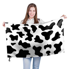 Флаг 3D с принтом Му-му в Петрозаводске, 100% полиэстер | плотность ткани — 95 г/м2, размер — 67 х 109 см. Принт наносится с одной стороны | абстракция | бык | кожа коровы | корова | му му | пятна | черно белое | черно белые пятна