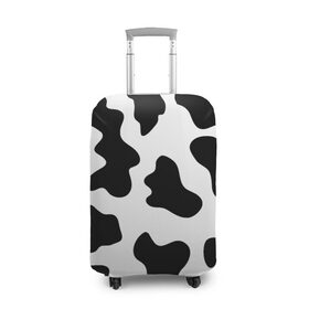 Чехол для чемодана 3D с принтом Му-му в Петрозаводске, 86% полиэфир, 14% спандекс | двустороннее нанесение принта, прорези для ручек и колес | абстракция | бык | кожа коровы | корова | му му | пятна | черно белое | черно белые пятна