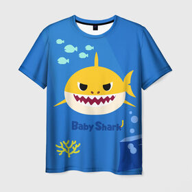 Мужская футболка 3D с принтом Baby shark в Петрозаводске, 100% полиэфир | прямой крой, круглый вырез горловины, длина до линии бедер | 