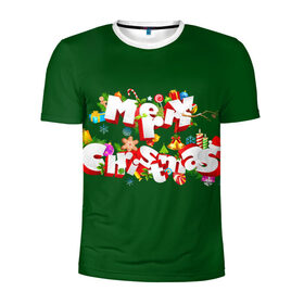 Мужская футболка 3D спортивная с принтом Счастливого Рождества! в Петрозаводске, 100% полиэстер с улучшенными характеристиками | приталенный силуэт, круглая горловина, широкие плечи, сужается к линии бедра | 