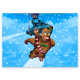 Поздравительная открытка с принтом Пряничный человек в Петрозаводске, 100% бумага | плотность бумаги 280 г/м2, матовая, на обратной стороне линовка и место для марки
 | 2020 | 2021 | christmas | cookie | dabb | epic games | fortnite | gingerbread man | new year | santa clause | skin | year | год | даб | дэб | игры | новогодний | новый год | печенье | пряник | пряничный человечек | рождество | санта клаус | скин | фортнай
