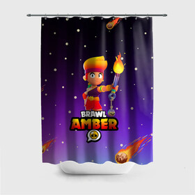 Штора 3D для ванной с принтом BRAWL STARS AMBER. в Петрозаводске, 100% полиэстер | плотность материала — 100 г/м2. Стандартный размер — 146 см х 180 см. По верхнему краю — пластиковые люверсы для креплений. В комплекте 10 пластиковых колец | 8 bit | amber | brawl stars | colette | crow | gale | leon | max | mecha | mecha crow | mr.p | sally leon | shark | tara | virus 8 bit | werewolf leon | акула | амбер | берли | бравл старс | ворон | коллет | макс | оборотень