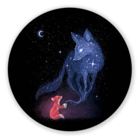 Коврик для мышки круглый с принтом Лиса и ее дух в Петрозаводске, резина и полиэстер | круглая форма, изображение наносится на всю лицевую часть | fox | moon | stars | дух | звезды | лес | леса | лиса | лиса и лес | лисичка | лисичка в лесу | лисички в космосе | лисы | луна | небо | ночное небо | с лисами | темнота