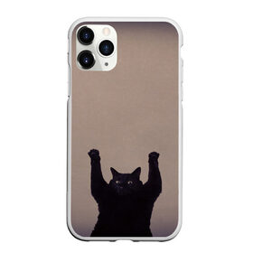 Чехол для iPhone 11 Pro матовый с принтом Кот сдается в Петрозаводске, Силикон |  | cat | арест | испуг | кот | руки вверх | черный кот