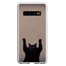 Чехол для Samsung Galaxy S10 с принтом Кот сдается в Петрозаводске, Силикон | Область печати: задняя сторона чехла, без боковых панелей | cat | арест | испуг | кот | руки вверх | черный кот