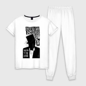 Женская пижама хлопок с принтом Man в Петрозаводске, 100% хлопок | брюки и футболка прямого кроя, без карманов, на брюках мягкая резинка на поясе и по низу штанин | 2020 | абстракция | граффити | стиль | тренд | уличный стиль | урбан