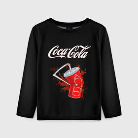 Детский лонгслив 3D с принтом Coca Cola в Петрозаводске, 100% полиэстер | длинные рукава, круглый вырез горловины, полуприлегающий силуэт
 | Тематика изображения на принте: coca cola | газировка | кола | лето | лимонад | свежесть | стакан