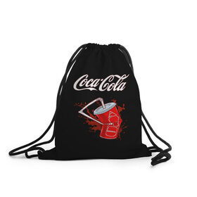Рюкзак-мешок 3D с принтом Coca Cola в Петрозаводске, 100% полиэстер | плотность ткани — 200 г/м2, размер — 35 х 45 см; лямки — толстые шнурки, застежка на шнуровке, без карманов и подкладки | coca cola | газировка | кола | лето | лимонад | свежесть | стакан
