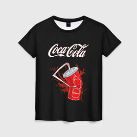 Женская футболка 3D с принтом Coca Cola в Петрозаводске, 100% полиэфир ( синтетическое хлопкоподобное полотно) | прямой крой, круглый вырез горловины, длина до линии бедер | coca cola | газировка | кола | лето | лимонад | свежесть | стакан