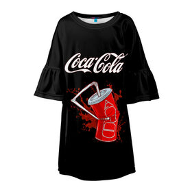 Детское платье 3D с принтом Coca Cola в Петрозаводске, 100% полиэстер | прямой силуэт, чуть расширенный к низу. Круглая горловина, на рукавах — воланы | coca cola | газировка | кола | лето | лимонад | свежесть | стакан