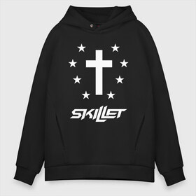 Мужское худи Oversize хлопок с принтом SKILLET в Петрозаводске, френч-терри — 70% хлопок, 30% полиэстер. Мягкий теплый начес внутри —100% хлопок | боковые карманы, эластичные манжеты и нижняя кромка, капюшон на магнитной кнопке | skillet | skillet 2020 | skillet hero | skillet monster | skillet rose | группа skillet | скелет