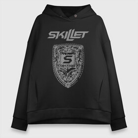 Женское худи Oversize хлопок с принтом SKILLET в Петрозаводске, френч-терри — 70% хлопок, 30% полиэстер. Мягкий теплый начес внутри —100% хлопок | боковые карманы, эластичные манжеты и нижняя кромка, капюшон на магнитной кнопке | skillet | skillet 2020 | skillet hero | skillet monster | skillet rose | группа skillet | скелет