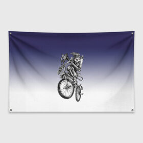 Флаг-баннер с принтом BMX в Петрозаводске, 100% полиэстер | размер 67 х 109 см, плотность ткани — 95 г/м2; по краям флага есть четыре люверса для крепления | bike | bmx | bones | eyes | jaw | skeleton | skull | sport | велосипед | кости | пасть | скелет | спорт | череп