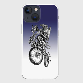 Чехол для iPhone 13 mini с принтом BMX в Петрозаводске,  |  | bike | bmx | bones | eyes | jaw | skeleton | skull | sport | велосипед | кости | пасть | скелет | спорт | череп